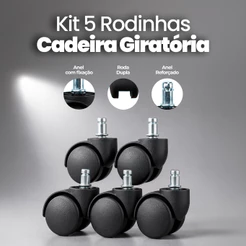 Kit 5 Rodinhas Cadeira Giratória Escritório Executiva Secretaria Gamer Anti Ruido