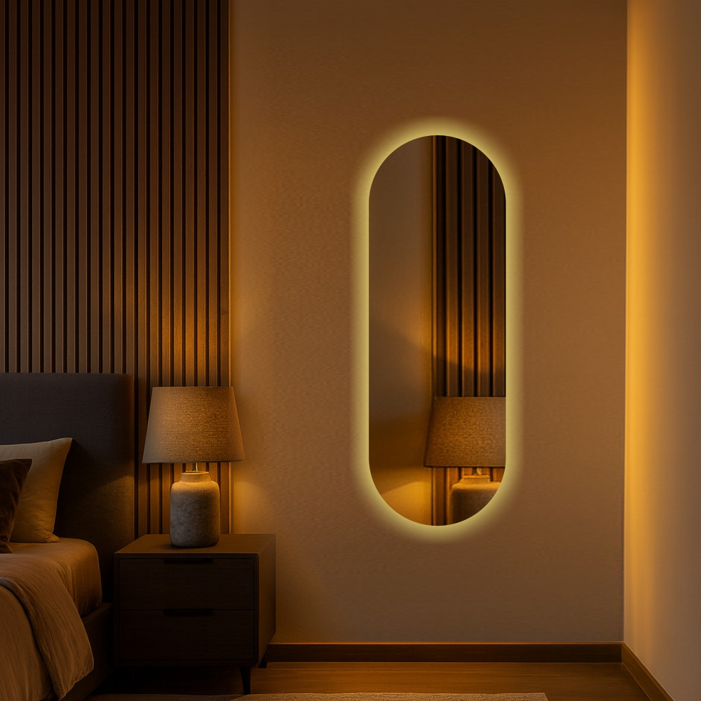 Espelho Oval Com Led 90cm x 40cm Sem Moldura Led Quente Neutro Frio Sem Led Sala