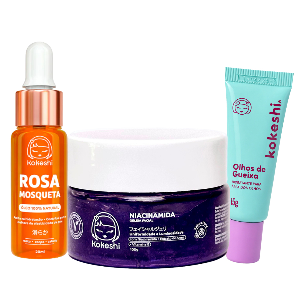 Imagem Kit Facial Olhos de Gueixa Rosa Mosqueta Niacinamida Kokeshi