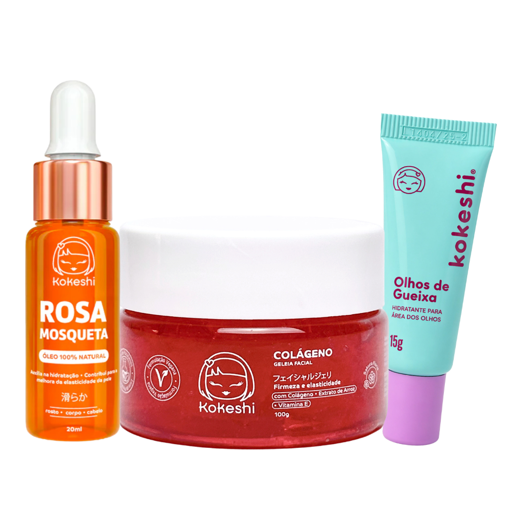 Imagem Kit Geleia de colágeno olhos de gueixa Rosa Mosqueta Kokeshi
