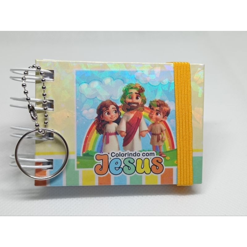 Mini Jesus Caderno de Colorir Infantil + Chaveiro | 50 Desenhos | +50 Temas Disponíveis | Capa Dura | Presente Criativo