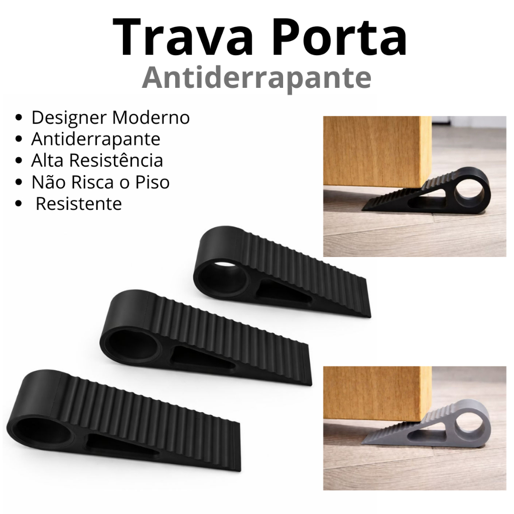 Kit 3 Aparador Peso Porta Calço Trava Segura Fixador Segurança Criança Amortecedor Cunha Antivento