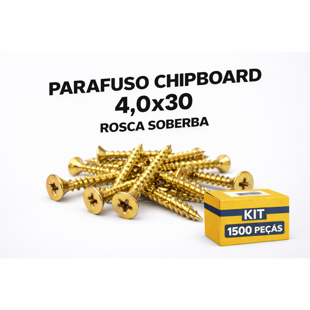 Kit Parafuso Chipboard 4,0x30mm Rosca Soberba Zincado 200 500 1000 1500 Peças Alta resistência