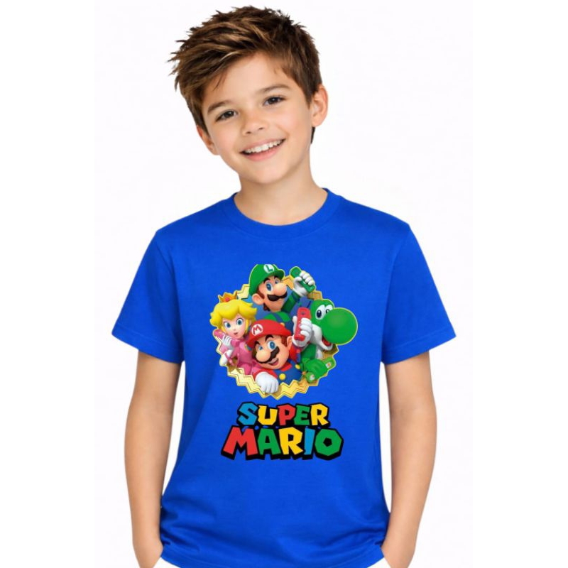 Camiseta infantil super Mario desenho menino menina algodão criança juvenil 2 ao 14