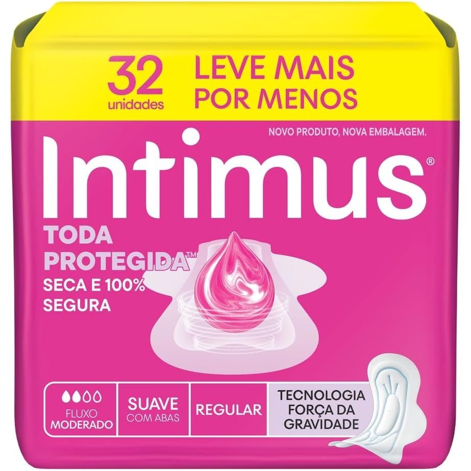 Absorvente Intimus Tripla Proteção Fluxo Médio Suave Com Abas 32 Unidades