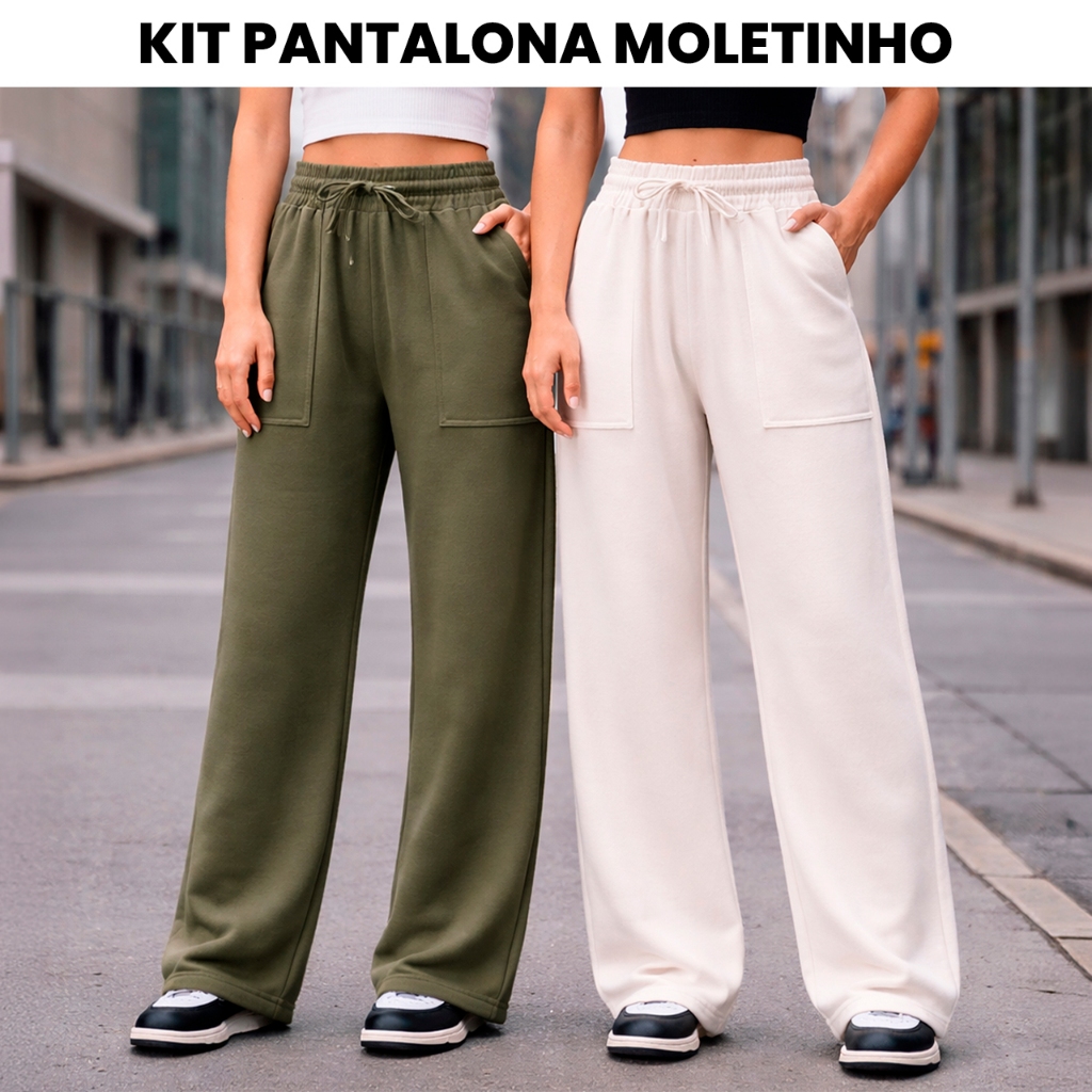 KIt 2 Calça Pantalona Feminina Cintura Alta Barra a Fio Elegante e Confortável