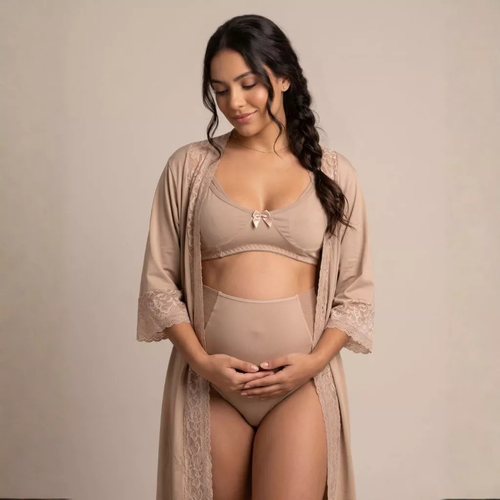 KIT Robe + Sutiã Amamentação em Microfibra + Calcinha Galena Maternidade. — imagem 1