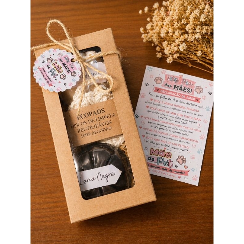Kit Dia das Mães Mãe de Pet Presente Criativo Sabonete Artesanal + Ecopads + Cartão Personalizado