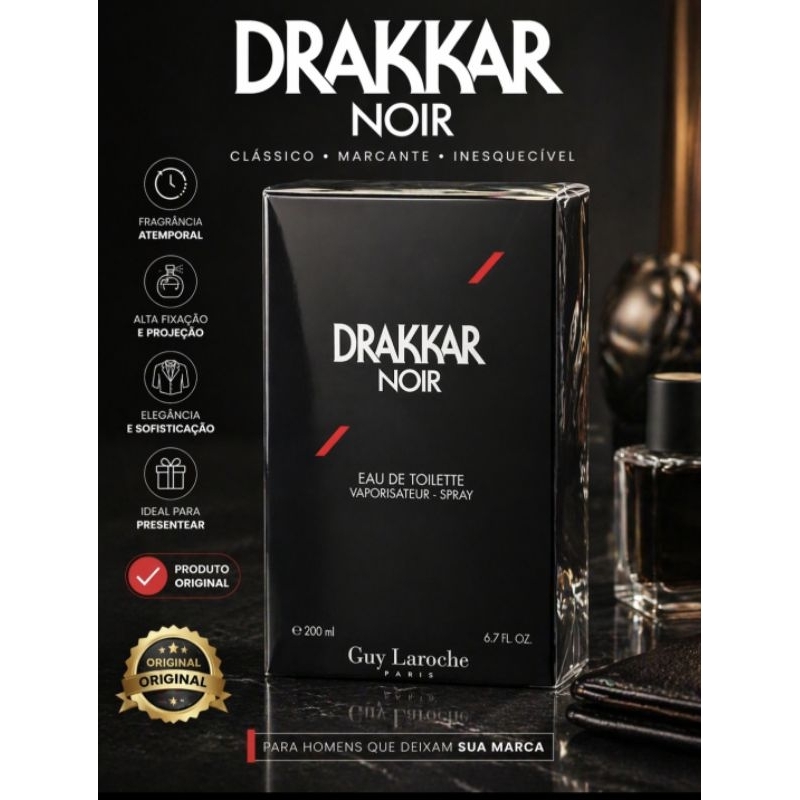 Perfume Drakkar Noir Eau de Toilette 200ml Guy Laroche Masculino Original Importado | Clássico Intenso