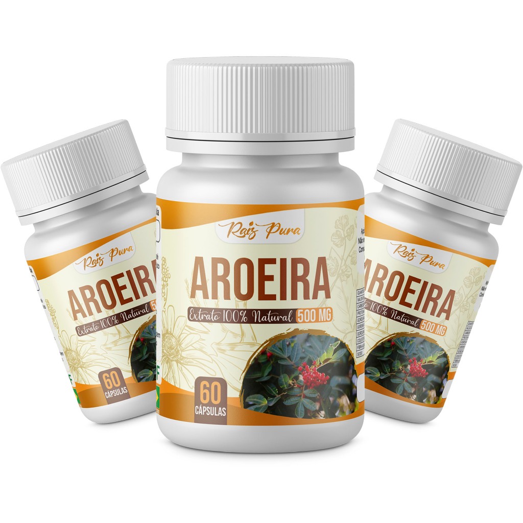 KIT 3 UNID - AROEIRA 100% PURA | EXTRATO SECO | 500 MG - 60 CÁPSULAS