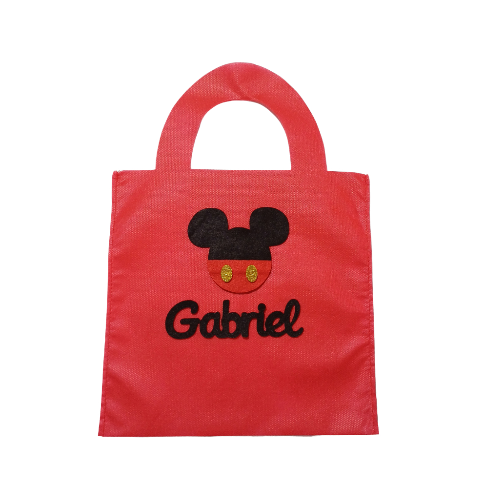 Sacolinhas Personalizadas TNT com nome criança Mickey lembrancinhas de festa de aniversario 22cmX22cm
