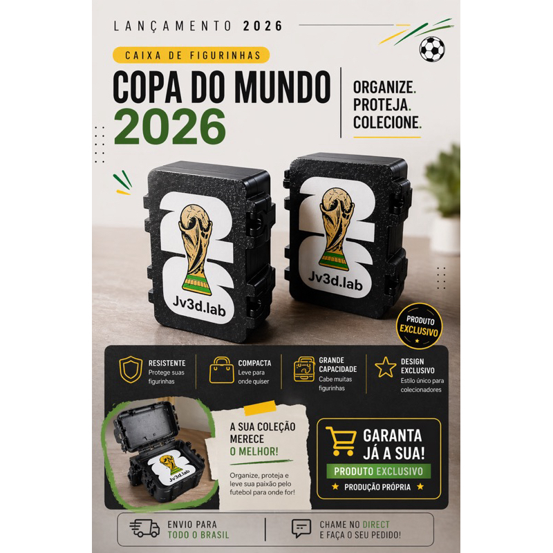 Porta Figurinhas Copa do Mundo 2026 | Estojo Organizador de Figurinhas Futebol | Caixa para Álbum Copa FIFA Colecionador
