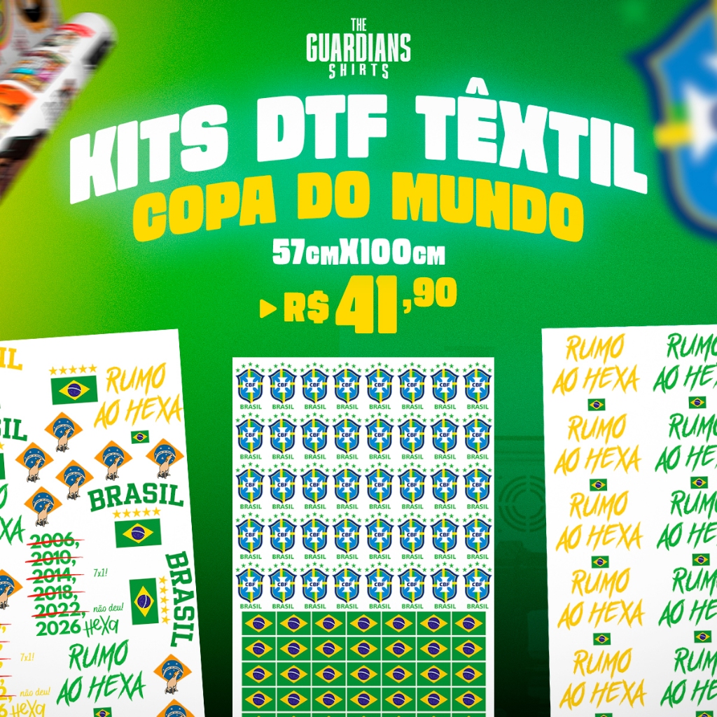 DTF Têxtil Kits Copa do Mundo Brasil Rumo Ao Hexa 2026 Varias Opções e Modelos 57cmX100cm O Metro