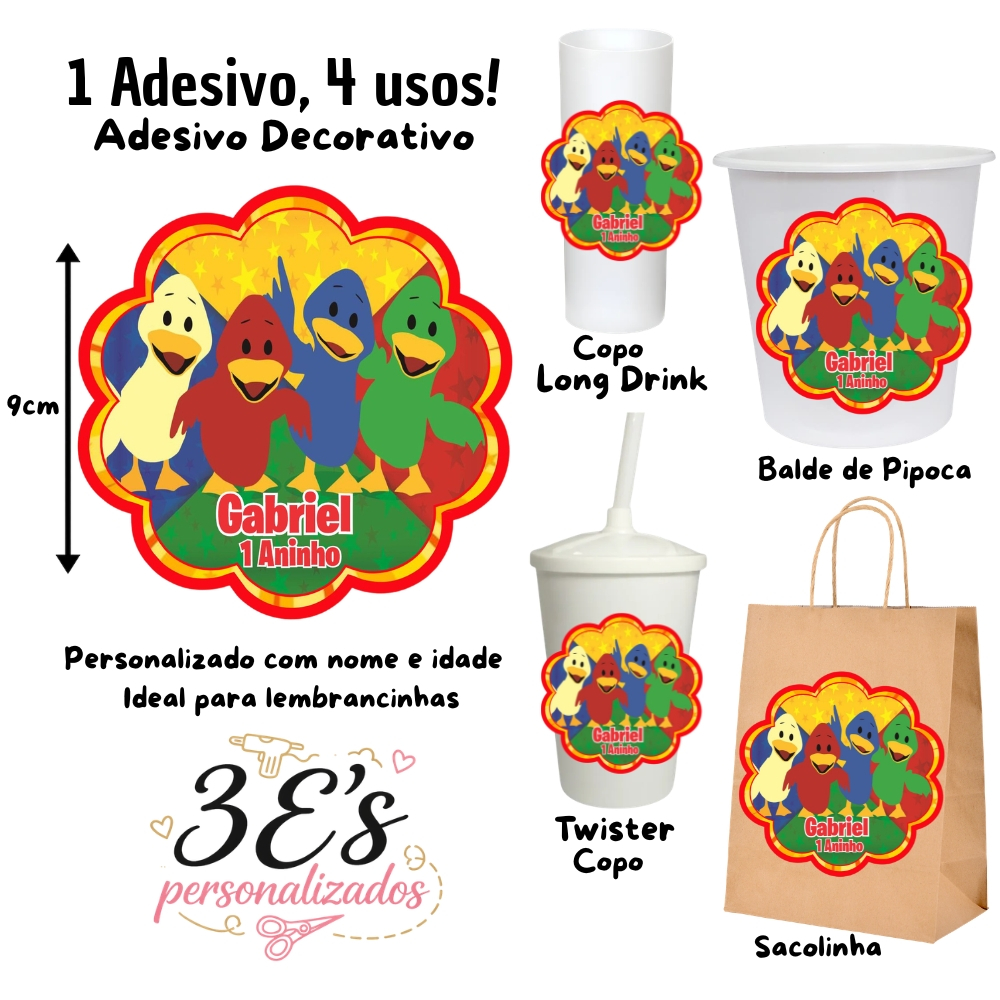 Patinho Colorido Adesivos Personalizados Sacolinhas Balde de Pipoca Copo Twister Copo Long Drink