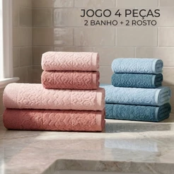 Jogo 4Pç Toalha Banho 100%Algodão Fio Penteado Barrado Aveludado Ótima Absorção 420 g/m² Loft