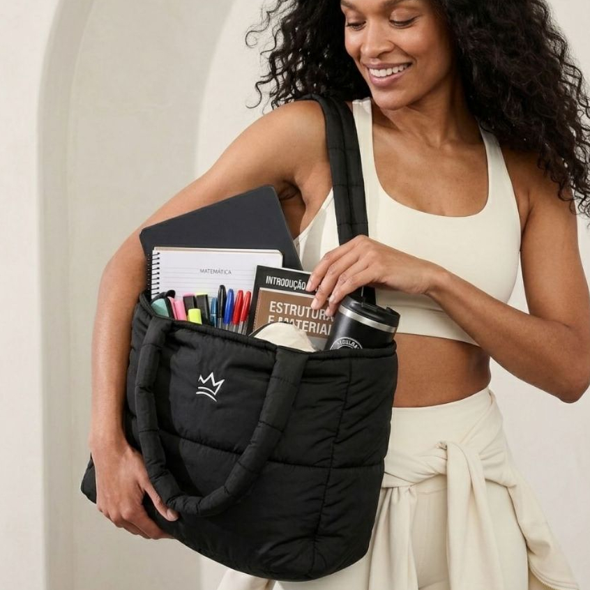 Bolsa Feminina Universitária Tote Puffer Grande Estilo Casual Confortável Versátil Dia Dia Promoção