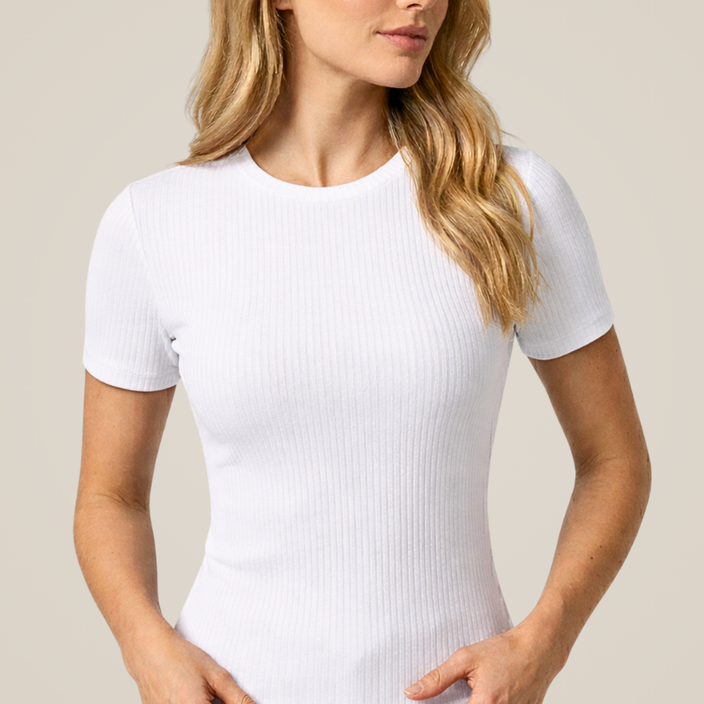 Blusa Feminina Camiseta Canelada Ribana Slim Fit Manga Curta Casual Básica Ajustada Confortável