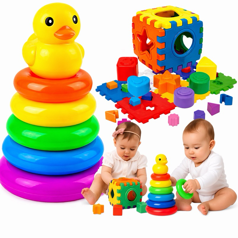 Kit Brinquedo de Encaixar Para Bebê Cubo Didático Bola Interativa Brincando Com Números