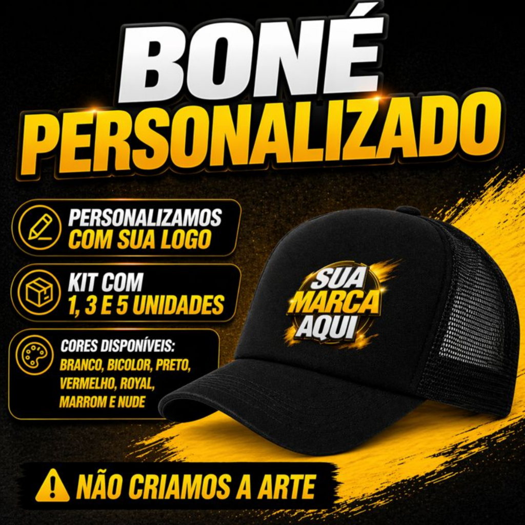 Boné com a sua Marca e Logotipo Personalizado Estampado