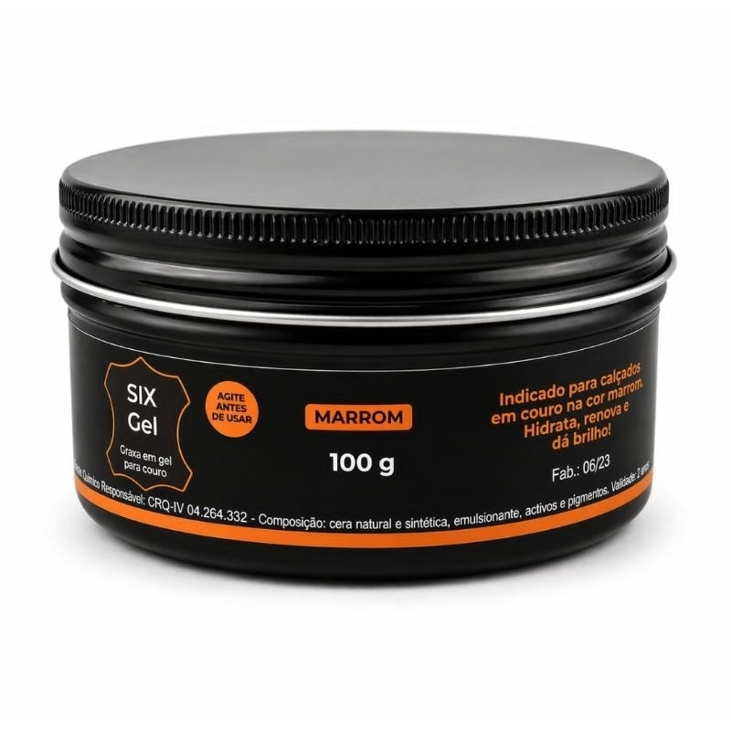 SIX Gel GRAXA EM GEL MARROM 100 g  PARA COURO  EMBALAGEM PREMIUM