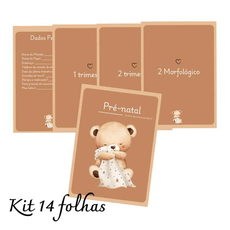 KIT DE FOLHAS DIVISÓRIAS PARA PASTA GESTANTE ACOMPANHAMENTO PRÉ-NATAL  MODELO URSO K01