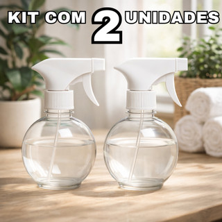 Kit 2 Borrifadores Bolinha 300ml Transparente com Gatilho Branco – Pulverizador Multiuso