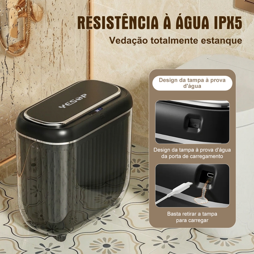 Lixeira Inteligente 14L Sensor Automático Recarregável Luxo Yesop