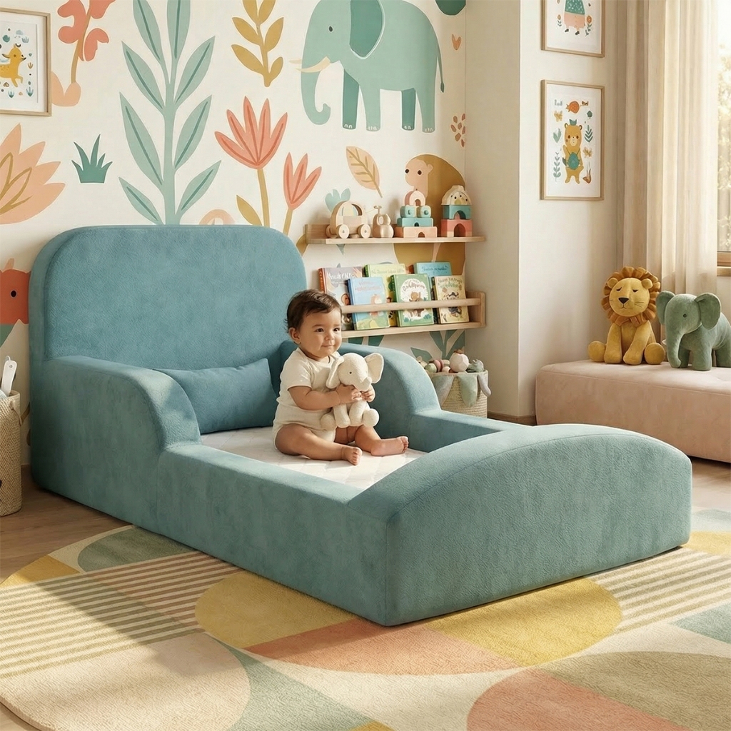 Cama Montessoriana Berço Encanto 100% Espuma Verde Água Keiko