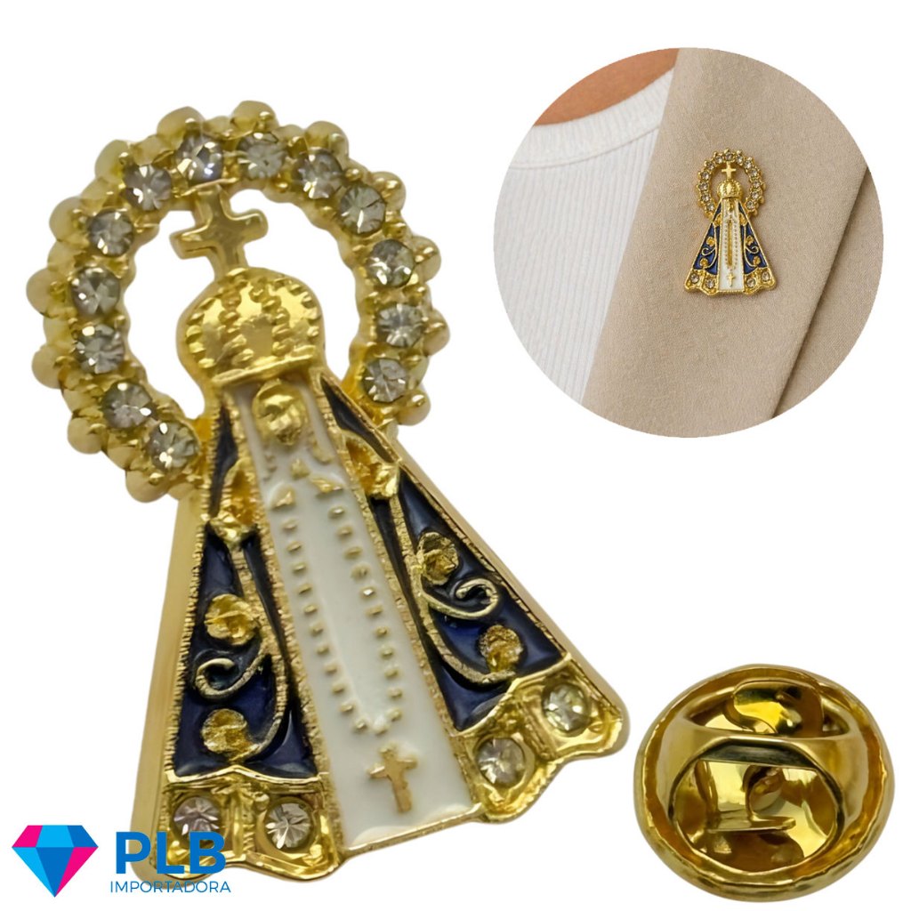 Kit 12 Nossa Senhora Aparecida  Broche Imagem Lembrancinha Decoração Enfeite Dourado Acessórios