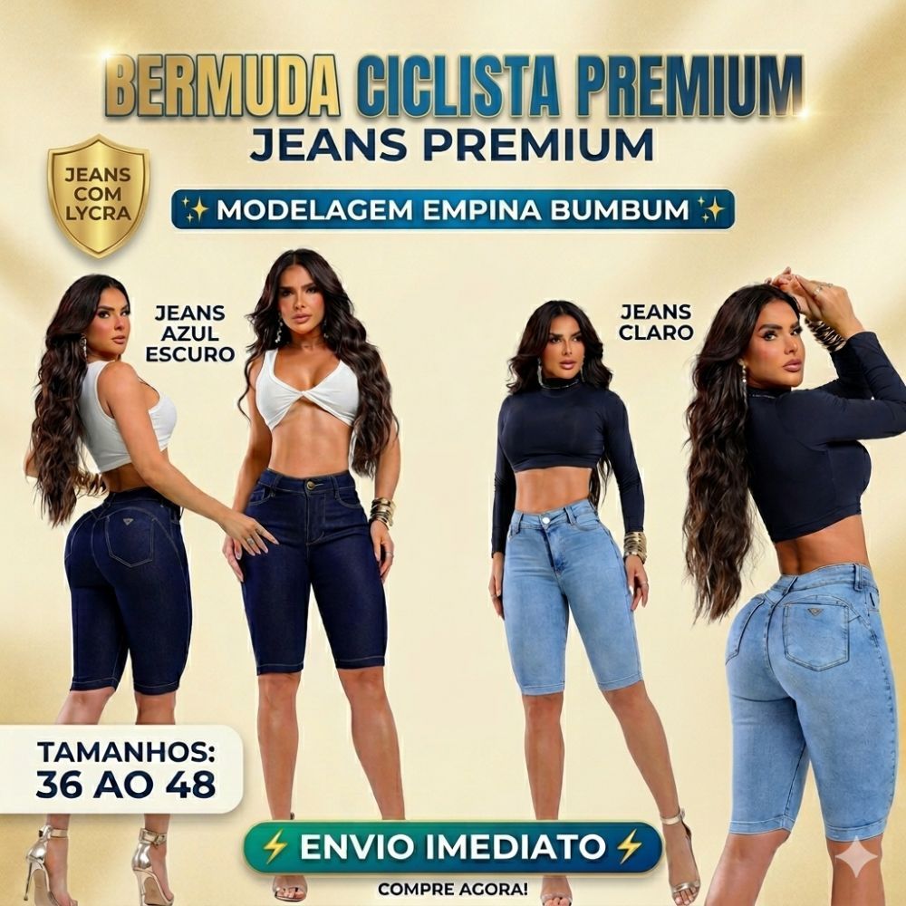 Bermuda Ciclista Jeans Feminina Premium 2 Cores Disponível Empina Bumbum Modeladora Elastano do 36 ao 48 Lycra