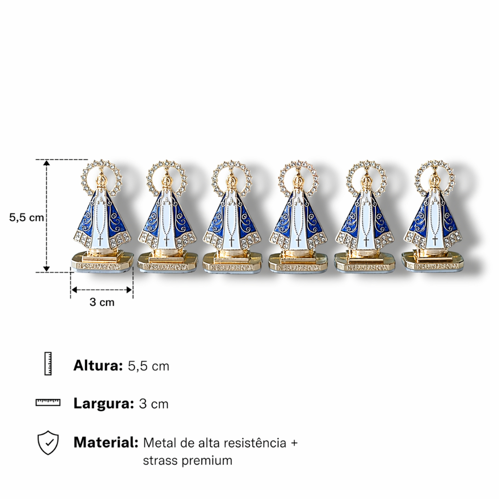 Kit 6 Nossa Senhora Aparecida Metal Dupla Face Painel Carro Adesivo Religioso Proteção Veicular Decorativo