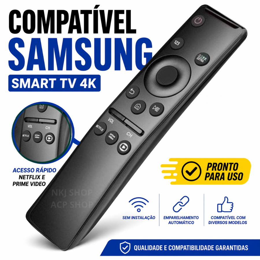 Controle Samsung Smart TV 4K Universal com Netflix Prime GloboPlay Compatível