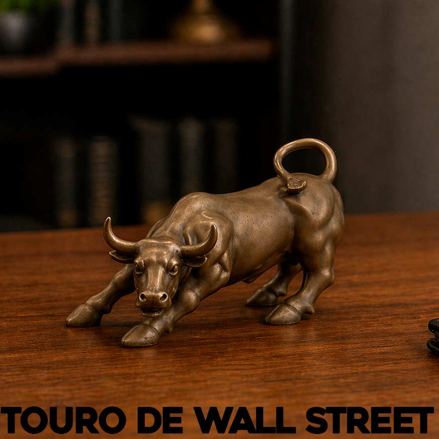 Estátua Imagem Touro de Wall Street Estatueta Decorativa Bolsa de Valores Decoração Sala Quarto Escritório