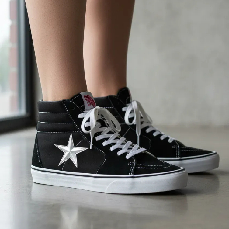 Tênis Cano Alto Preto / Branco Tradicional Unissex Estilo Skate Clássico Confortável Resistente Dia a Dia Promoção