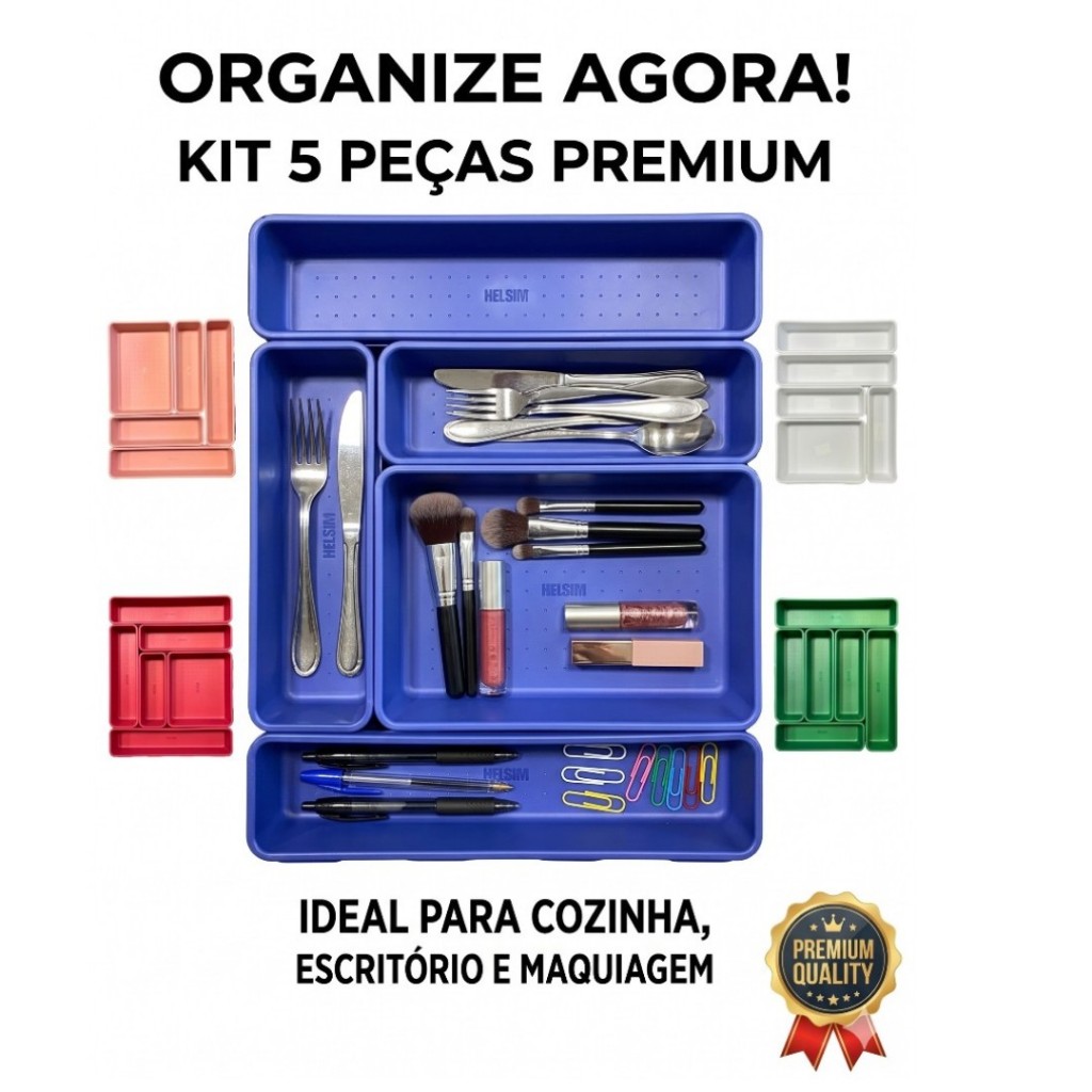 Organizador de Gaveta Modular Encaixável Kit Divisórias Gaveta Cozinha Maquiagem Multiuso PP
