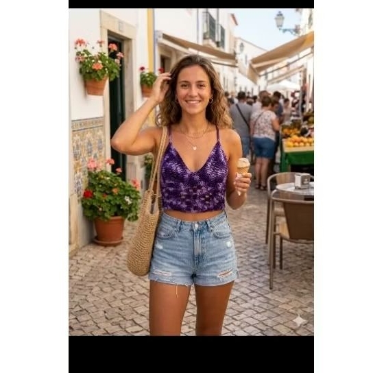 Cropped de Crochê Artesanal Roxo Matizado - Top de Alcinha Estilo Boho Summer