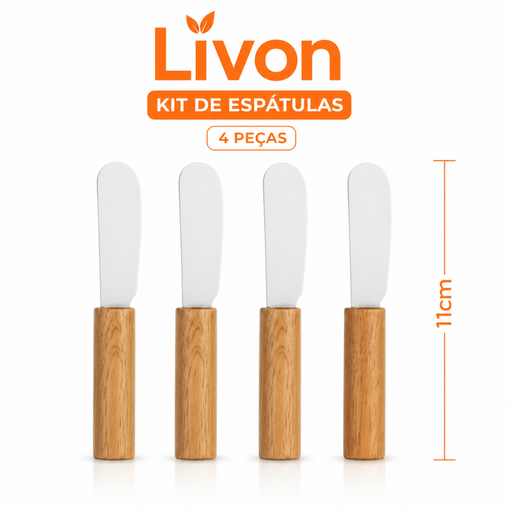 Kit 4 Espatulas Passador Patê Geleia Manteiga em Inox e Bambu