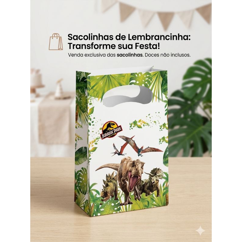 10 Sacolinhas Personalizadas para lembrancinhas Jurassic Park Dinossauro para festas temáticas Pegue e monte