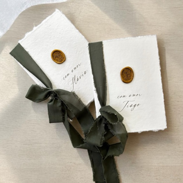 Caderno de Votos Personalizado para Casamento Verde Oliva Artesanal Papel Algodão