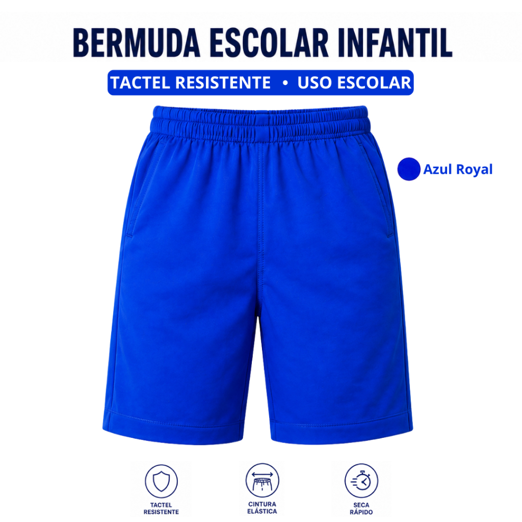 Bermuda Escolar Infantil Masculina Azul Royal Uniforme Menino Juvenil Short 2 a 16 Anos Kit