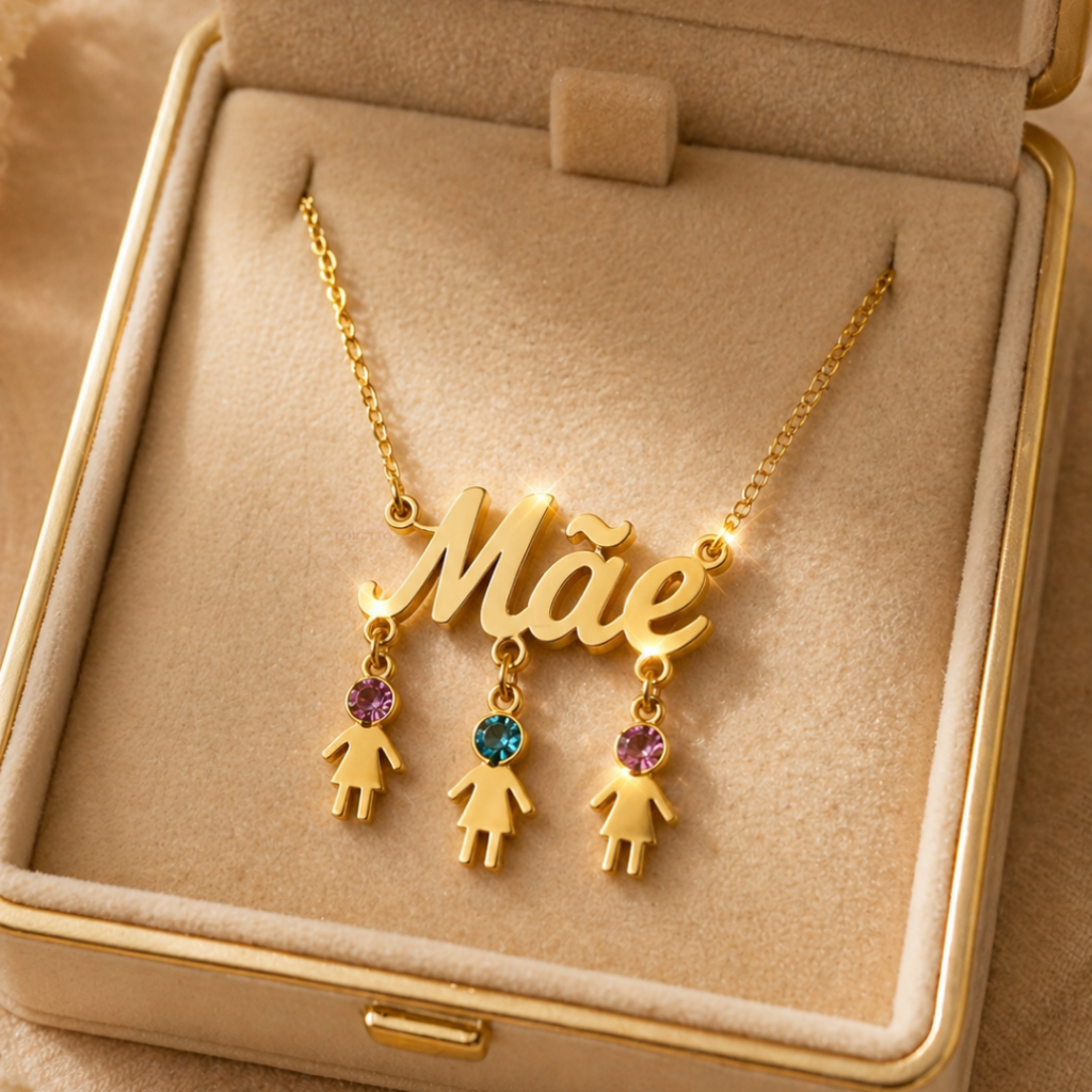 Colar Mãe de Filho Menina Banho de Ouro Ah356