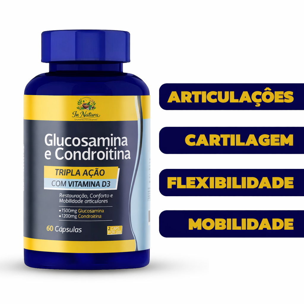 Glucosamina e Condroitina 60 Caps por Pote | Mobilidade Articulações | Colágeno Tipo 2 Vitamina D3.