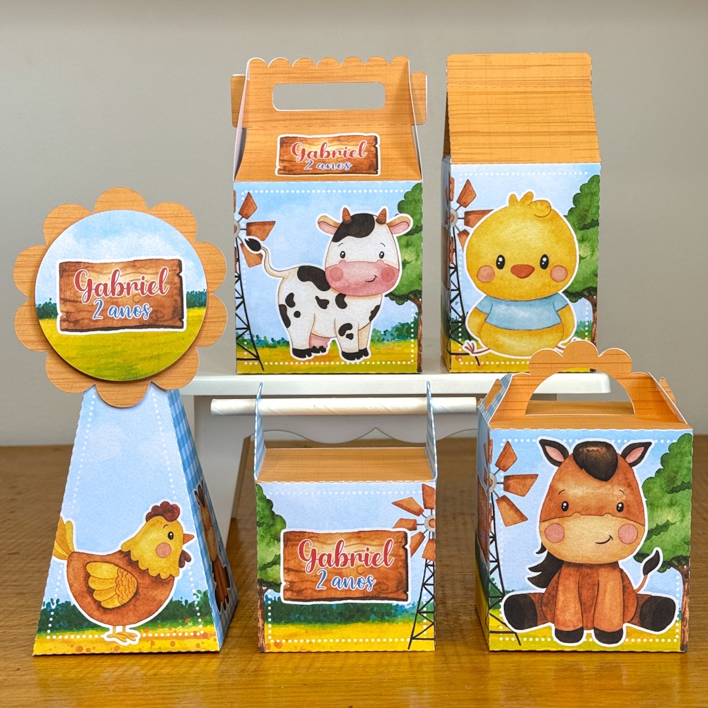 PEGUE E MONTE|Kit Festa Personalizado| FAZENDINHA | Caixinhas Lembrancinha para Aniversário - SEMIMONTADAS