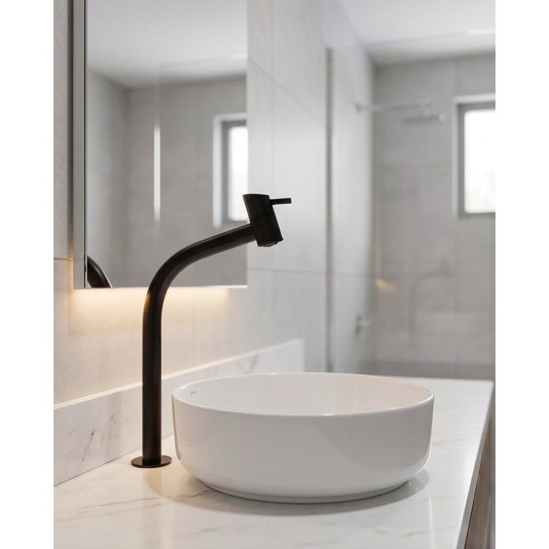 Torneira Lavatorio Bica Alta Preto Fosco Metal Ideal Cuba Sobrepor Swan Lavabo e Banheiro
