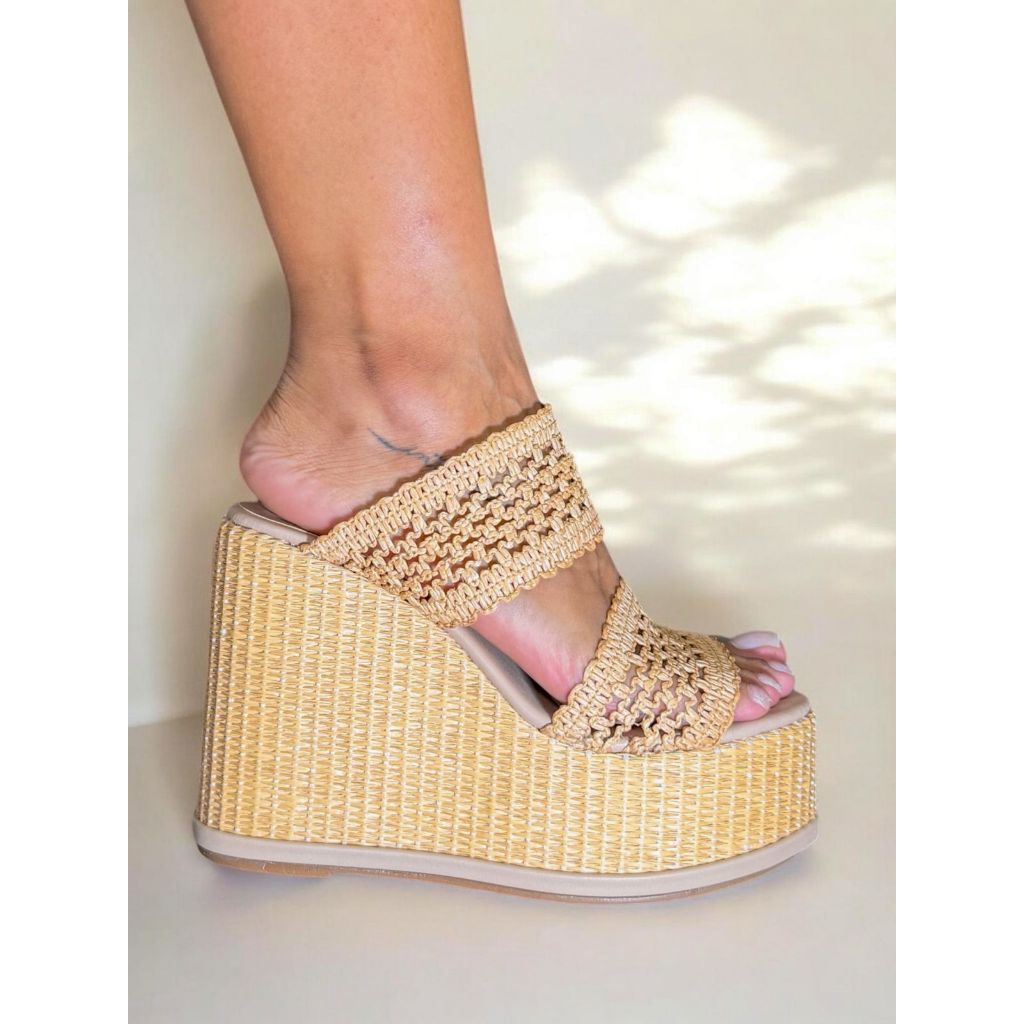 Tamanco Anabela Plataforma Feminino em Juta – Sandália Salto Alto Confortável Verão Moda Natural Casual Chic