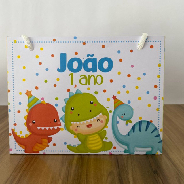 PEGUE E MONTE - Sacolinha Personalizada Dinossauro - Dino |  Lembrancinha Festa - Aniversário Infantil - Sacola de Papel