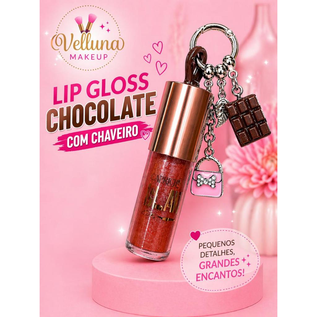 Lip Gloss Chocolate com Chaveiro Glitter Hidratante Brilho Intenso Capricho Glam