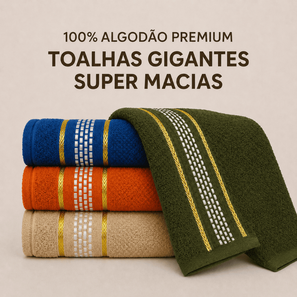 Kit 7, 5 ou 3 Toalhas de Banho Julia Luxo 100% Algodão de alta qualidade Luxo Premium 70x130
