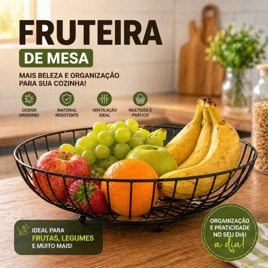 Fruteira de Mesa Aramada Porta Frutas Cozinha Organizador Bancada