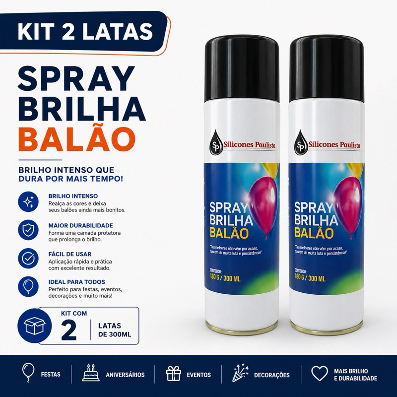 Kit 2 latas Spray Brilha Balão Bexiga Látex Festa Buffet 300ml